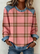 Vintage Plaid Pattern Patchwork Art Sweatshirt des femmes